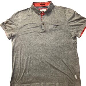 Ted Baker Polo Shirt Mens 4 L Grey Excellent Short Sleeve Button Down Jersey